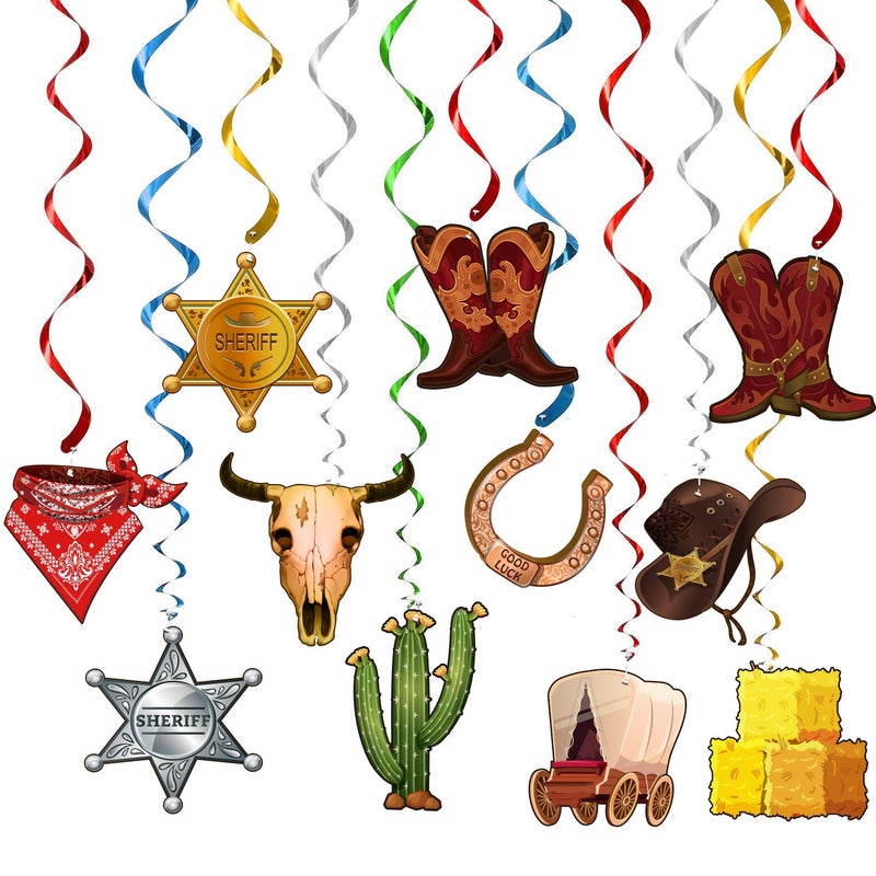 TMCCE 22 PCS Western Cowboy Party Decoration - Wild West Photography Backdrop and Theme Hanging Swirls Foil Swirls - Image 2